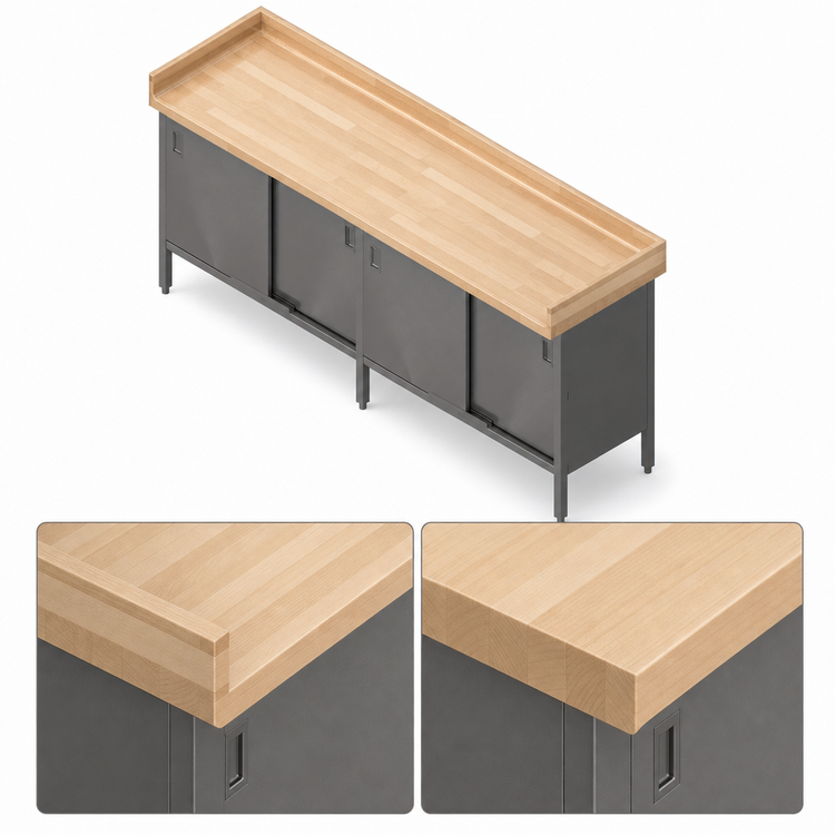 Product image #3 for John Boos 84-Inch x 24-Inch Northern Hard Rock Maple Enclosed Base Work Table with Sliding Doors and 4-Inch Coved Riser