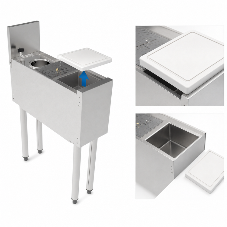 Product image #4 for Top Shelf Series 8-Inch Wide Freestanding Underbar Prep Sink with Cutting Board, Glass Rinser, and Tool Well Faucet