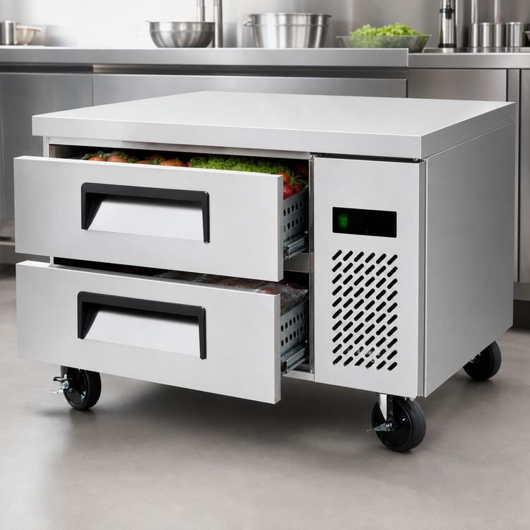 Product image #3 for Atosa 35-5/8 Inch Wide One-Section Refrigerated Chef Base with Side-Mounted Self-Contained Refrigeration, 4.7 Cu. Ft., Stainless Steel