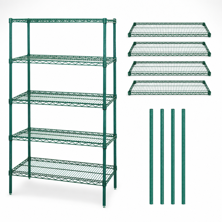 Product image #3 for Quantum 36"W x 30"D x 86"H Wire Shelving Starter Kit with 5 Shelves, Green Epoxy Coated Finish