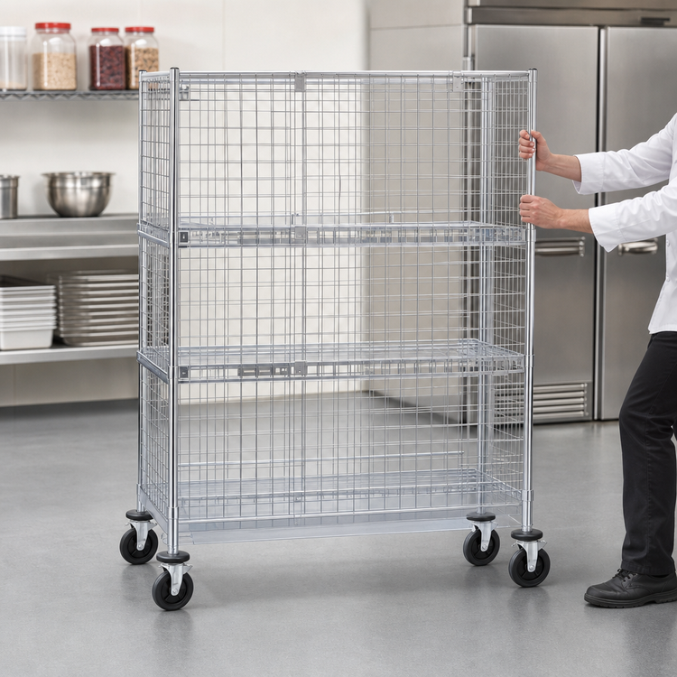 Product image #3 for Metro Super Erecta qwikSLOT Mobile Chrome-Plated Wire Security Cage, 40-3/4 x 21-1/2 x 68-1/2 Inches