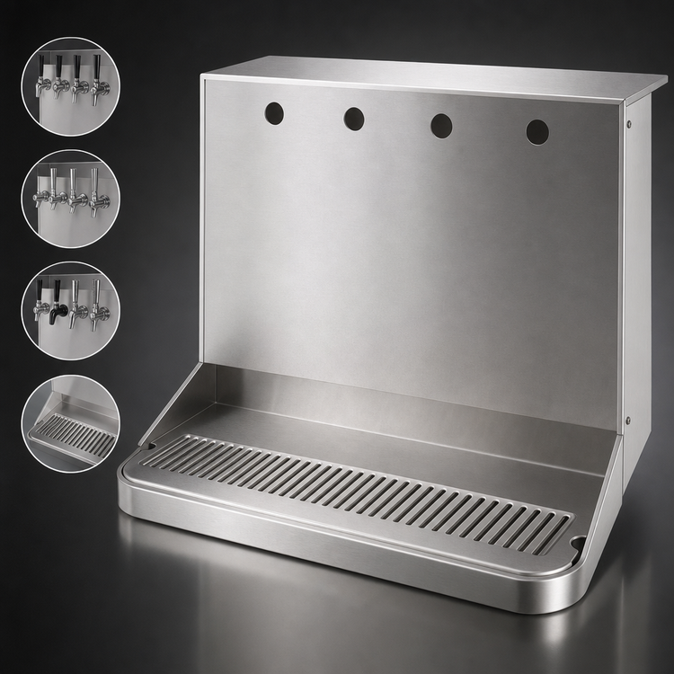 Product image #3 for Micro Matic USA SB420 Underbar 4-Faucet Glycol-Cooled Draft Beer Dispenser Shell with Drip Tray, Brushed Stainless Steel