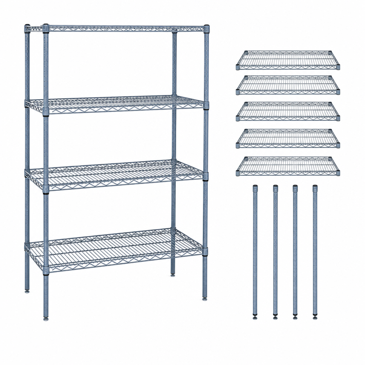 Product image #3 for Quantum 42W x 30D x 63H Stationary Wire Shelving Starter Kit with 5 Shelves, Gray Epoxy Antimicrobial Finish