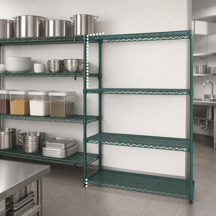 Product image #4 for Metro Super Erecta Super Adjustable Add-On Wire Shelving Unit, 48W x 21D x 63H, 4 Shelves, Metroseal 3 Green Epoxy Finish