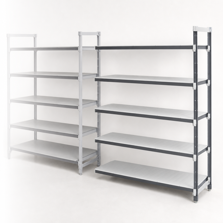 Product image #3 for Cambro Camshelving Elements XTRA 21" x 42" x 84" 5-Tier Solid Stationary Add-On Shelving Unit, Speckled Gray