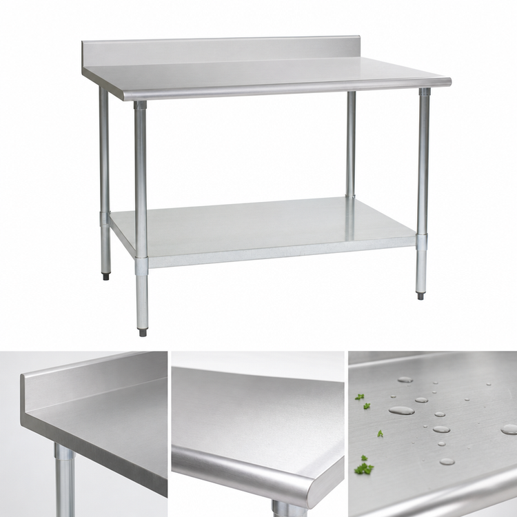 Product image #3 for BlendPort® Deluxe Series 84 x 30 Inch Stainless Steel Work Table with 4-1/2 Inch Backsplash and Galvanized Undershelf