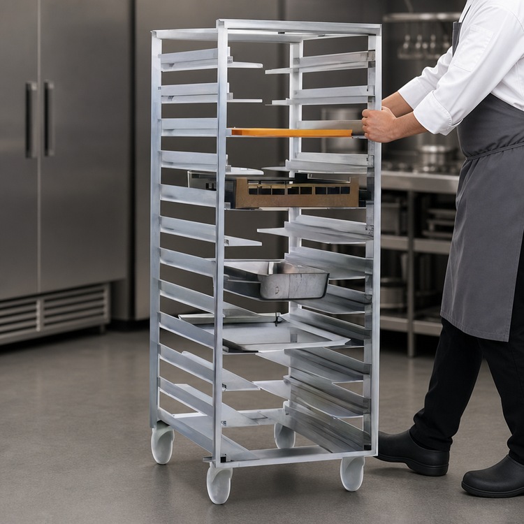 Product image #3 for Panco Multi-Purpose Mobile Front-Loading Rack, 10 Slide Capacity, Aluminum
