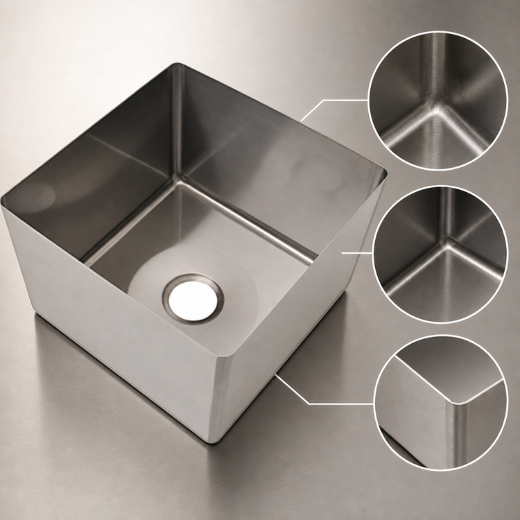 Product image #3 for Eagle Group FNWNF-20-20-10-1 20-Inch x 20-Inch x 10-Inch 1-Compartment Seamless Welded-In Fabricated Straight Wall Sink