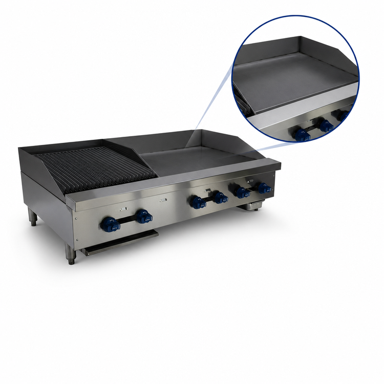 Product image #3 for Comstock-Castle 48-Inch Countertop Gas Char-Broiler/Griddle Combo with 30-Inch Griddle and 18-Inch Radiant Broiler