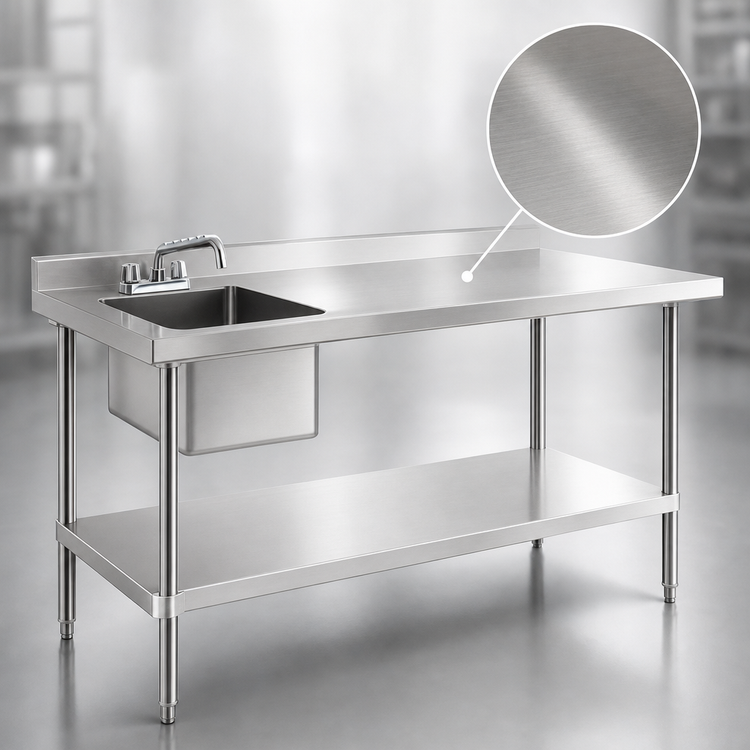Product image #3 for 60-Inch Stainless Steel Sink Table with Left Sink Bowl, Backsplash, and Undershelf