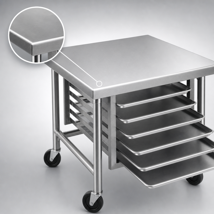 Product image #3 for Advance Tabco 30-Inch x 30-Inch Mobile Stainless Steel Mixer Table with 6-Pan Rack