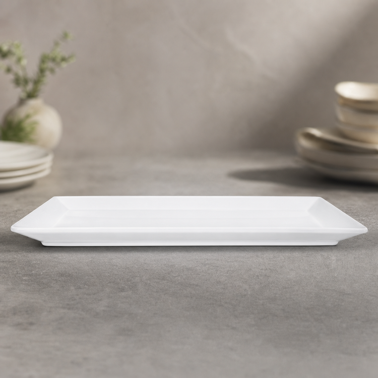 Product image #3 for Quattro 12 x 7 Inch Rectangular Flat-Edge Fully Vitrified Ceramic Plate, Pearl White
