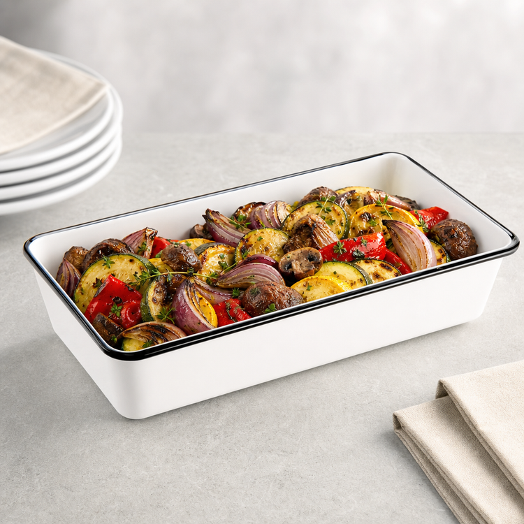 Product image #3 for American Metalcraft Endurance Rectangular Melamine Serving Bowl, 82 oz., White with Black Rim