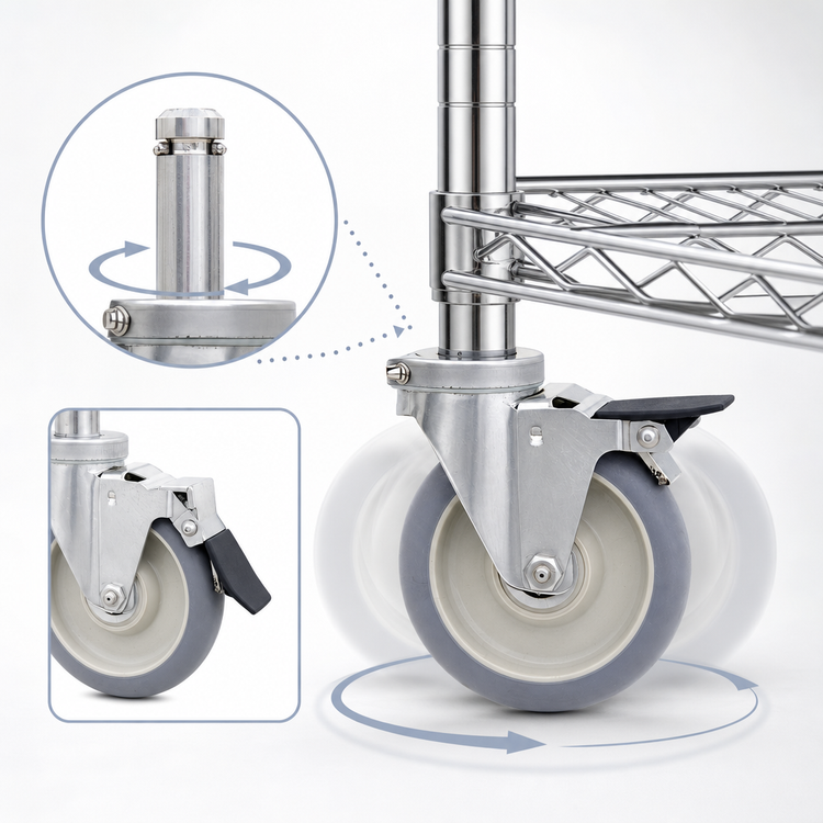 Product image #3 for MetroMax Stainless Steel Swivel Stem Caster with Foot-Operated Brake, 5-Inch, 250 lb Capacity