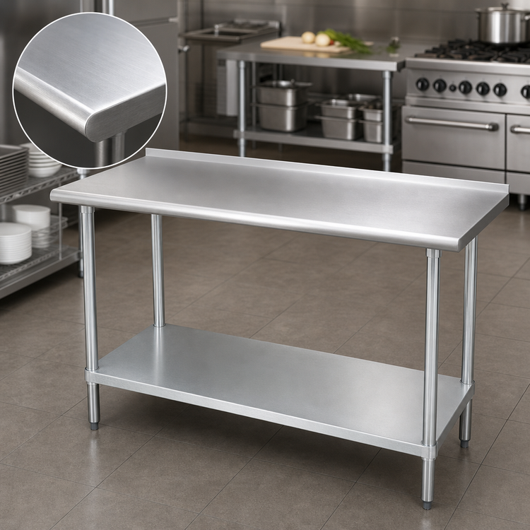Product image #3 for Advance Tabco 84-Inch x 24-Inch Stainless Steel Work Table with 1-1/2-Inch Rear Upturn and Galvanized Undershelf