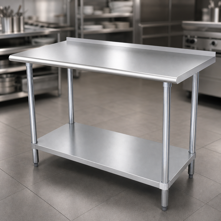 Product image #3 for Advance Tabco 30" x 24" 14 Gauge 304 Stainless Steel Work Table with 1-1/2" Rear Up-Turn and Galvanized Undershelf