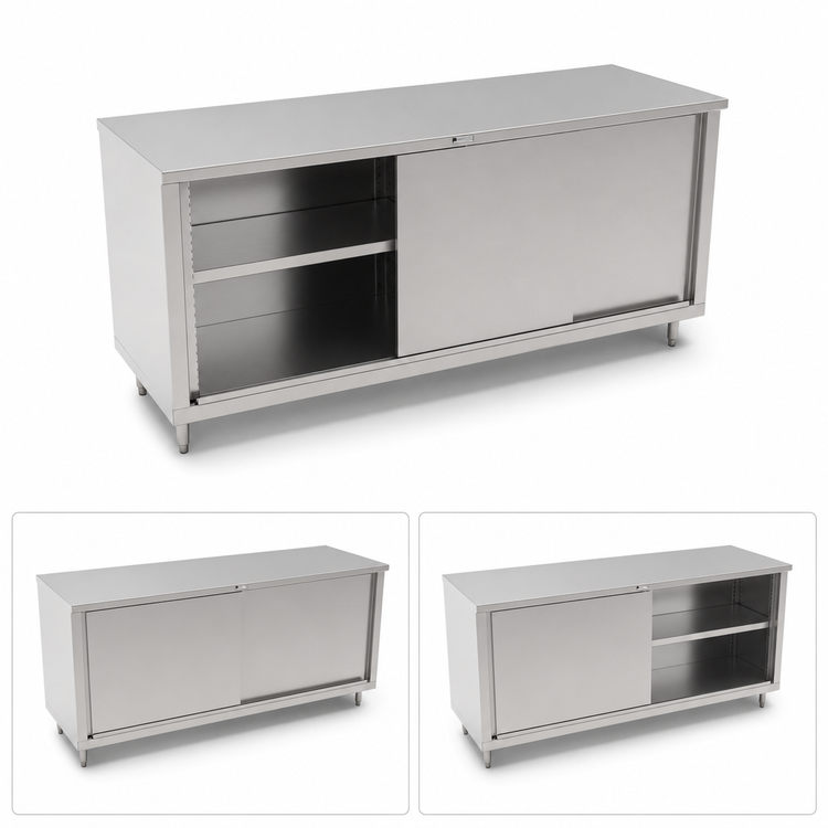 Product image #3 for John Boos 84 x 30-Inch Enclosed Stainless Steel Work Table with Sliding Door Cabinet Base, 16-Gauge 300 Series Flat Top