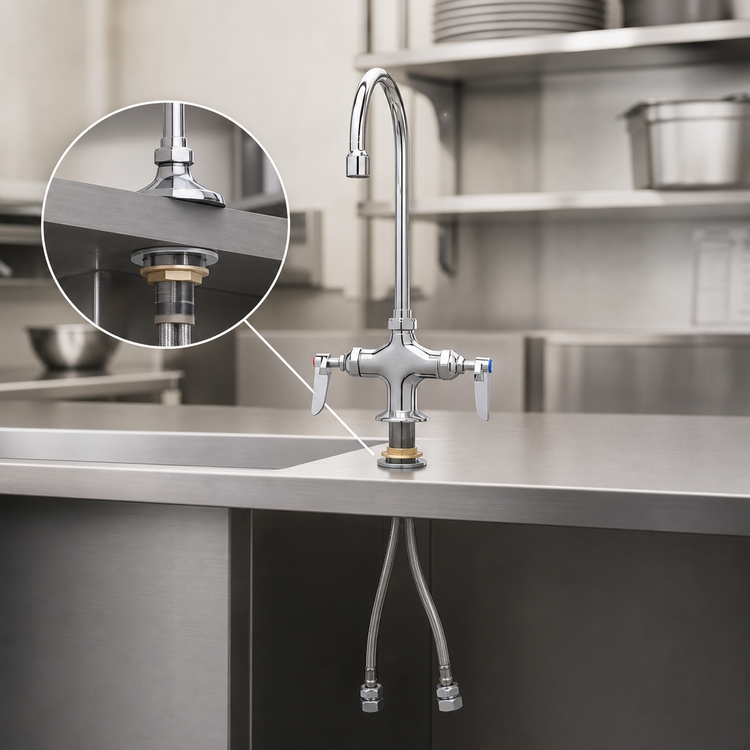 Product image #3 for T&S Brass B-0301-VR Double Pantry Deck-Mount Faucet with 5 3/4-Inch Swivel Gooseneck and Vandal-Resistant Aerator