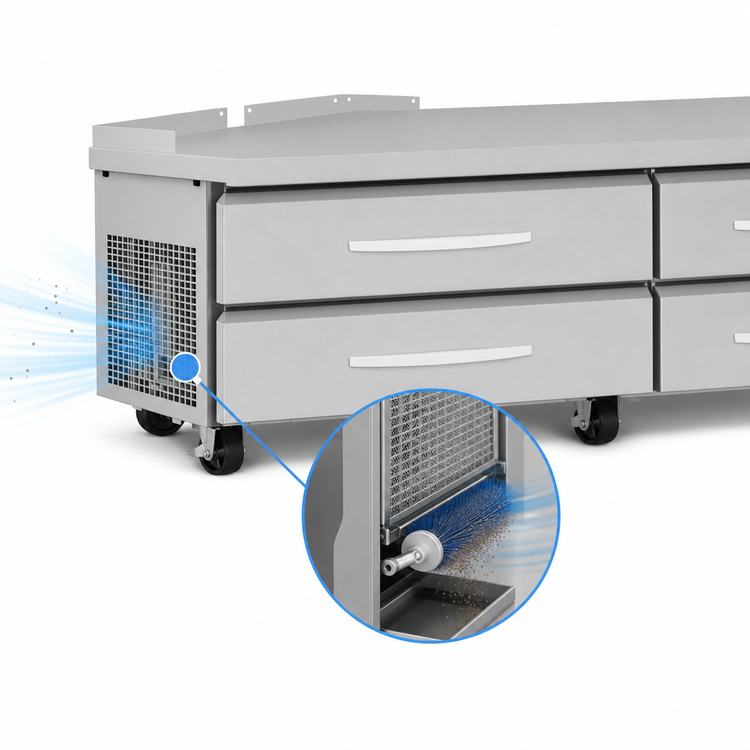 Product image #3 for Turbo Air PRO Series Two-Section 4-Drawer Freezer Chef Base with Stainless Steel Flat Top, 96 1/8 Inch