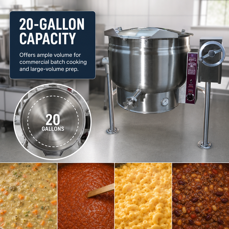 Product image #3 for Southbend Steam Electric 20-Gallon Full-Jacket Tilting Kettle with Thermostatic Control and Tri-Leg Base