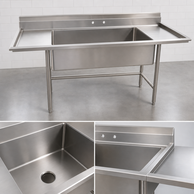 Product image #3 for Eagle Group S14 Series Single-Compartment Stainless Steel Sink with 20 x 20 x 14 Inch Bowl and 8-Inch Backsplash