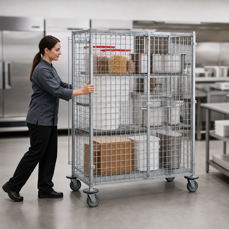 Product image #3 for Metro Super Erecta qwikSLOT Mobile Chrome-Plated Wire Security Cage, 65 x 27-1/4 x 68-1/2 Inches