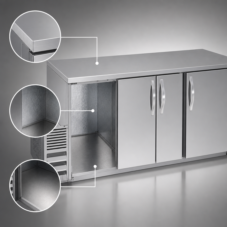Product image #3 for Beverage-Air BB68HC-S 68-Inch Two-Section Stainless Steel Back Bar Refrigerator with Solid Doors