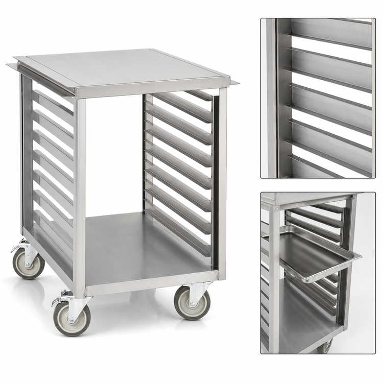 Product image #3 for FWE Mobile Stainless Steel Equipment Stand with 17 Universal Pan Slides, 21-1/2 Inch Wide