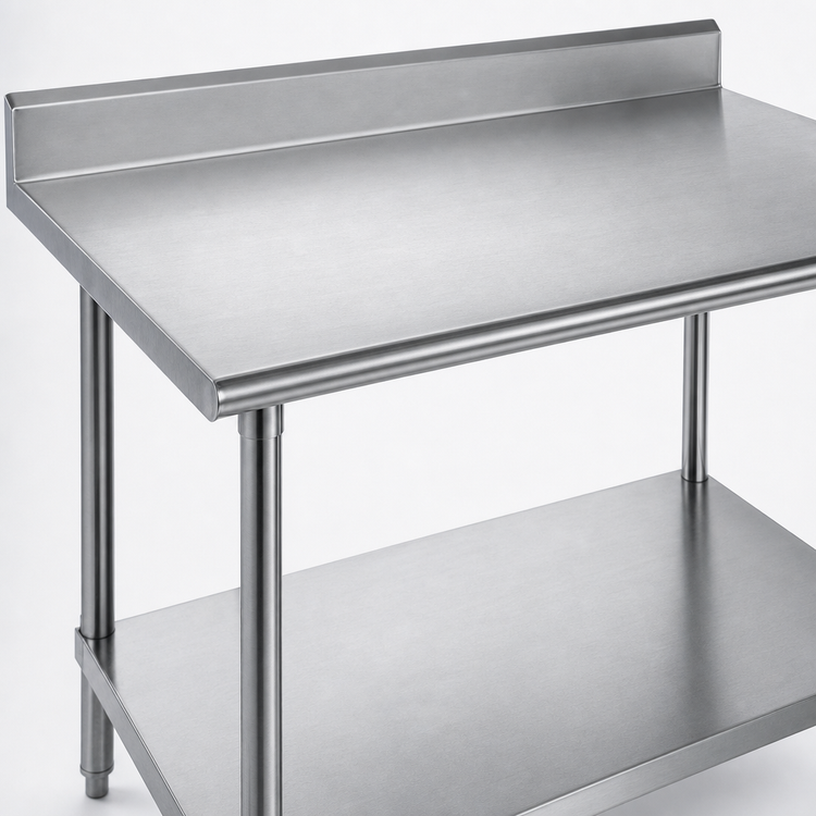 Product image #3 for Advance Tabco 48"W x 36"D 16-Gauge 430 Stainless Steel Work Table with 5" Backsplash and Galvanized Undershelf