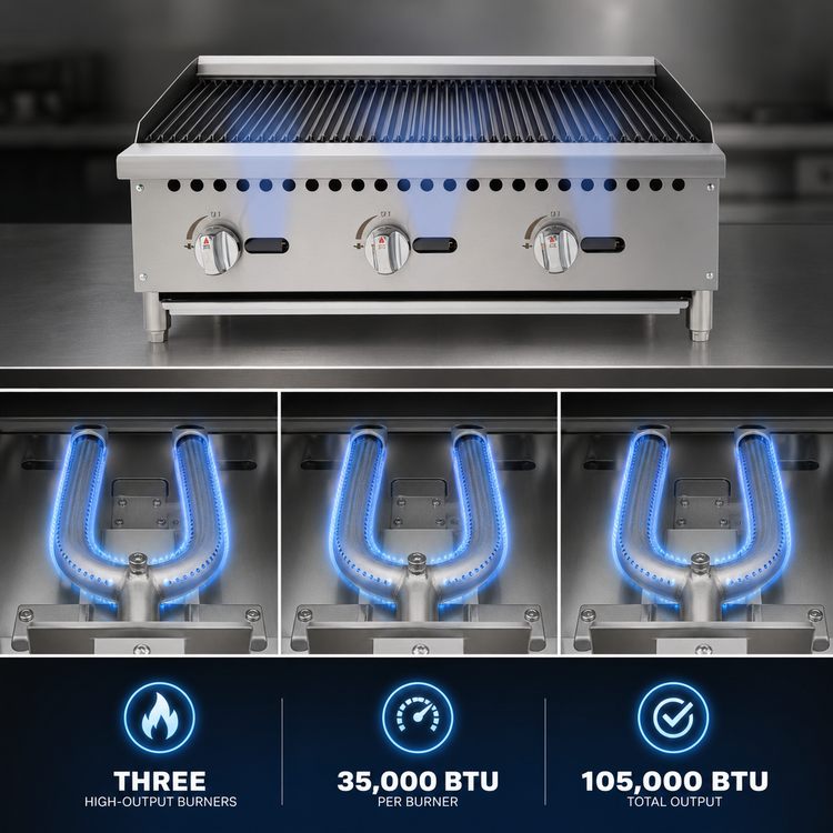 Product image #3 for Migali Competitor Series 36-Inch Countertop Natural Gas Radiant Charbroiler, 3-Burner