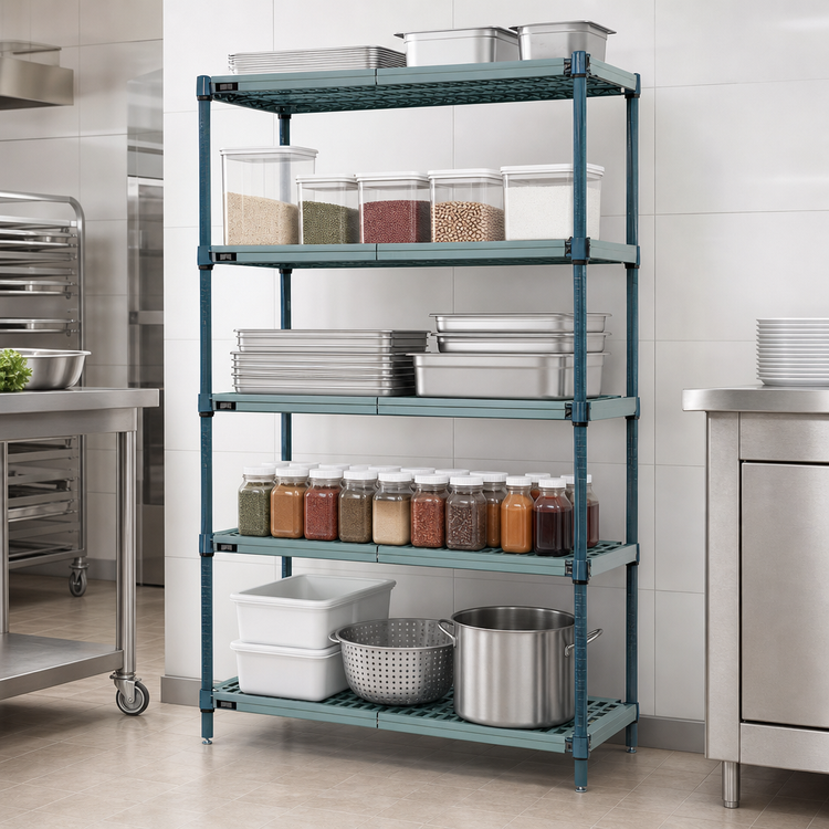 Product image #3 for Quantum Stationary 5-Tier Wire Plastic Mat Shelving Unit, 36 x 18 x 74 Inches, Green