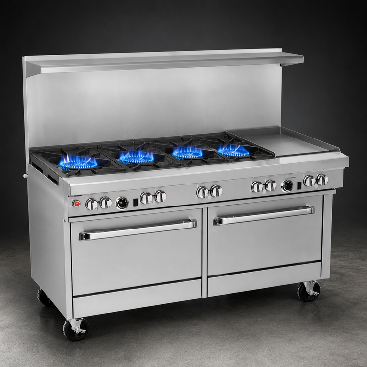 Product image #3 for Southbend Ultimate 60-Inch Gas Restaurant Range with 4 Non-Clog Burners, 36-Inch Griddle and 2 Convection Ovens