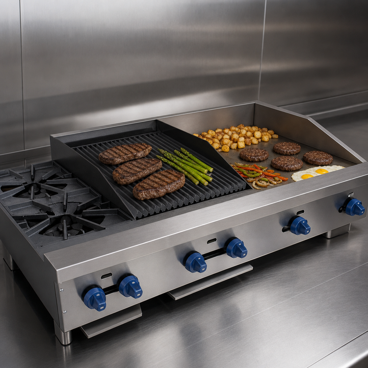 Product image #3 for Comstock-Castle 54 Inch Countertop Gas Char-Broiler/Griddle Combination, 24 Inch Griddle, 18 Inch Broiler