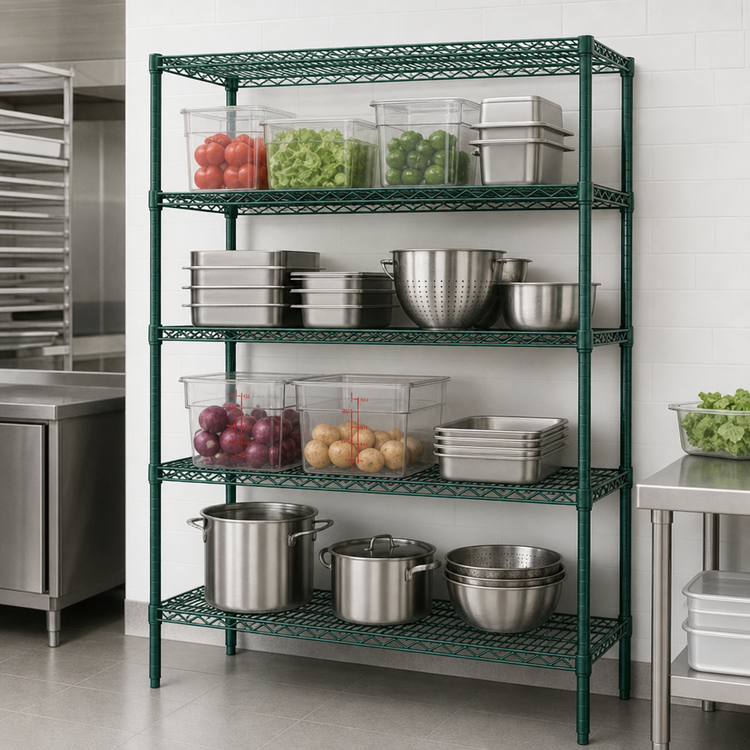 Product image #3 for Red-i-Pak 4-Tier Stationary Wire Shelving Unit, 48W x 18D x 63H, Green Epoxy