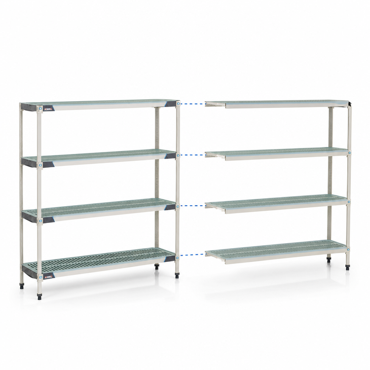 Product image #3 for MetroMax i 4-Shelf Add-On Polymer Shelving Unit, 48W x 18D x 63H, Open Grid