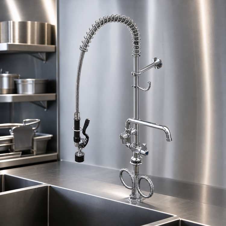 Product image #3 for equip Low-Flow Single Hole Deck Mount Pre-Rinse Unit with Add-On Faucet and 12" Swing Nozzle