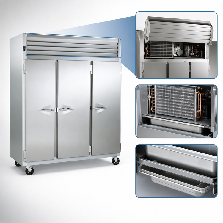 Product image #3 for Traulsen Dealer's Choice G-Series 3-Section Reach-In Freezer with Full-Height Solid Doors, Self-Contained Top-Mounted Refrigeration