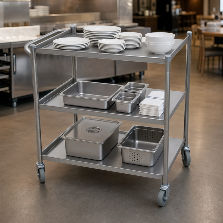 Product image #3 for Turbo Air 18 x 28 Three-Shelf 304 Stainless Steel Utility Bus Cart