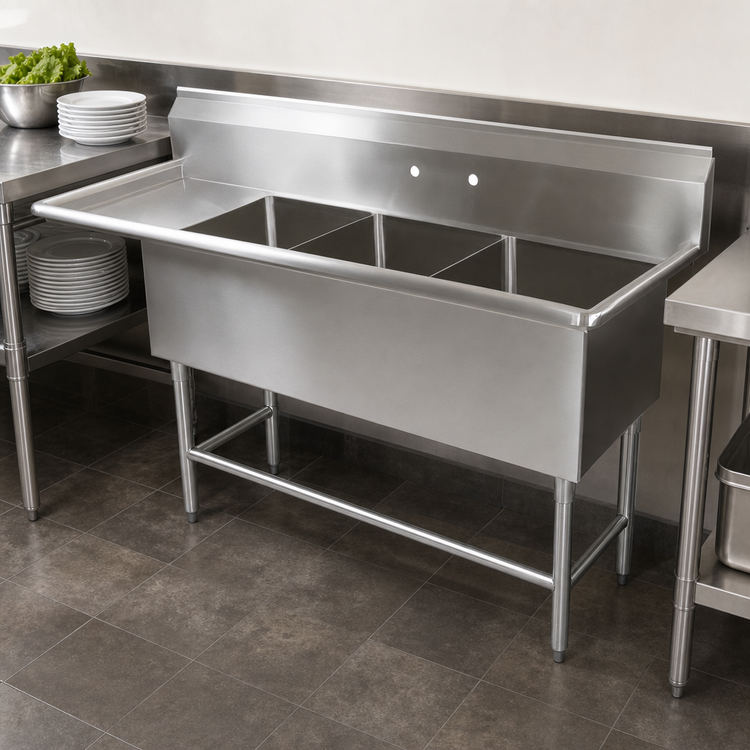 Product image #3 for John Boos Pro-Bowl 3-Compartment Sink with 24-Inch Left Drainboard, 18 x 24 x 12-Inch Bowls, 14-Gauge Stainless Steel