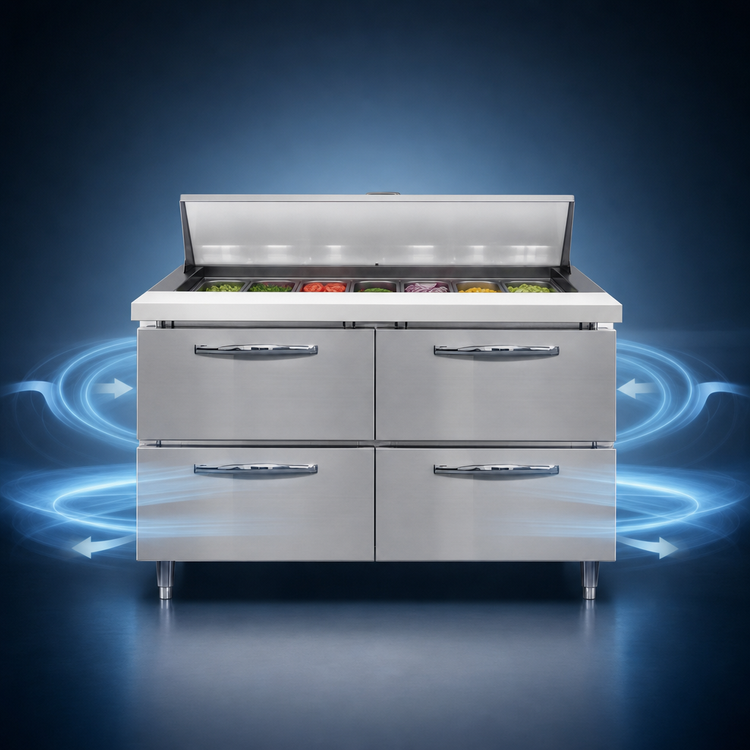 Product image #3 for Continental Refrigerator D48N18M-D 48" Mighty Top Two-Section Refrigerator Sandwich Unit with 18 Pan Capacity and 4 Drawers