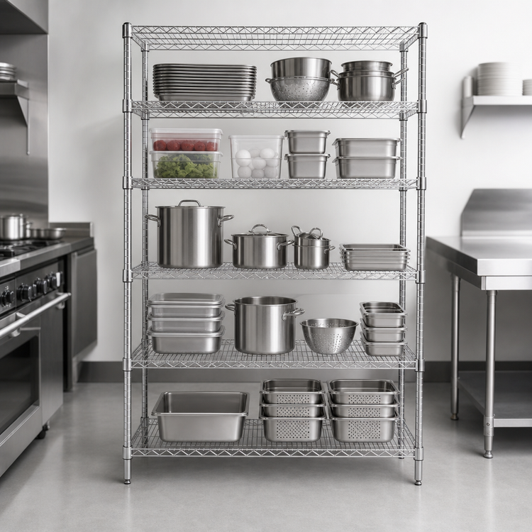 Product image #3 for Quantum 60" W x 36" D x 54" H 5-Shelf Wire Shelving Starter Kit, 304 Stainless Steel