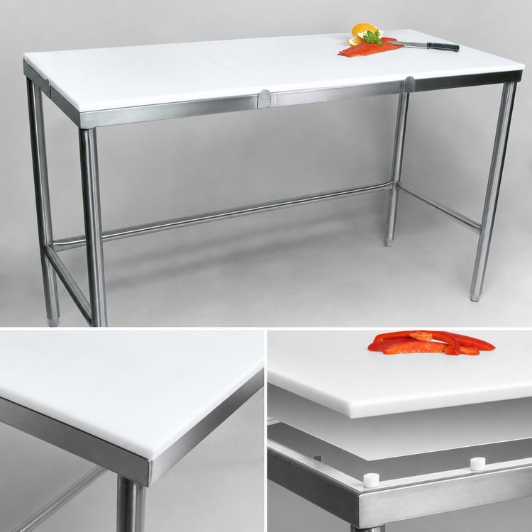 Product image #3 for John Boos 72 Inch x 30 Inch Reversible Poly Top Trimming Table with Stainless Steel Base