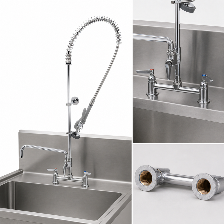 Product image #3 for EasyInstall Deck-Mount Pre-Rinse Unit with 8-Inch Add-On Faucet and Spring Gooseneck