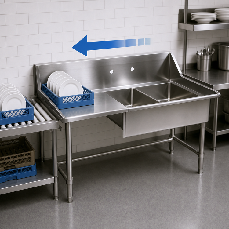 Product image #3 for BK Resources 60-Inch Straight Stainless Steel Soiled Dish Table with Right-to-Left Operation and 20 x 20 x 8 Sink Bowl