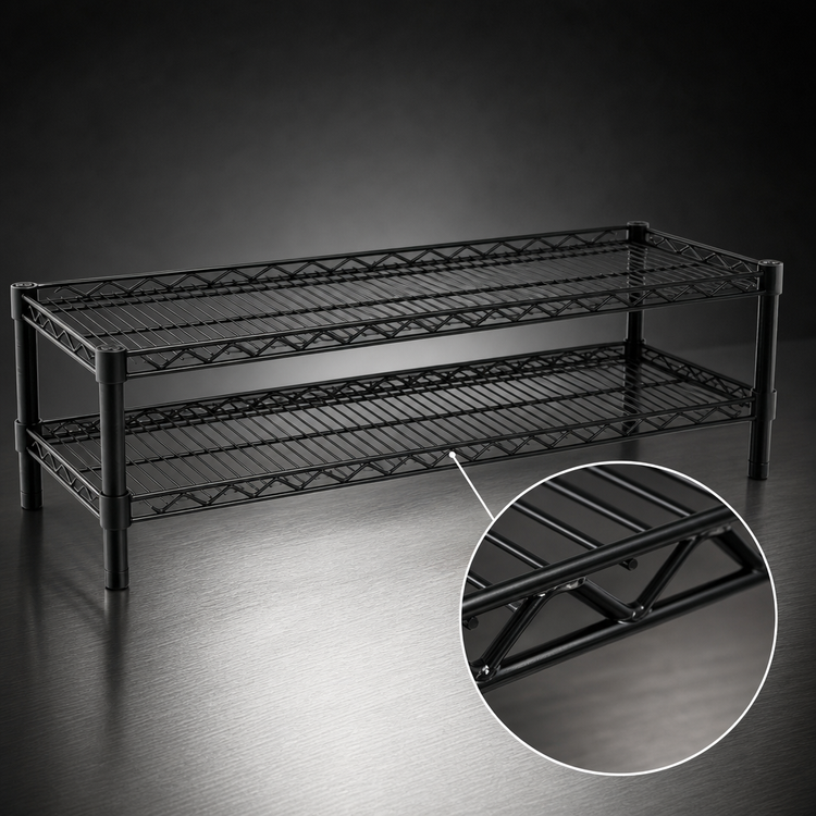 Product image #3 for Eagle Group QuadTruss Front Case Merchandise Cantilevered Wire Shelving Unit, 2-Tier, 42 Inch W x 14 Inch D x 14 Inch H, Black Epoxy Finish