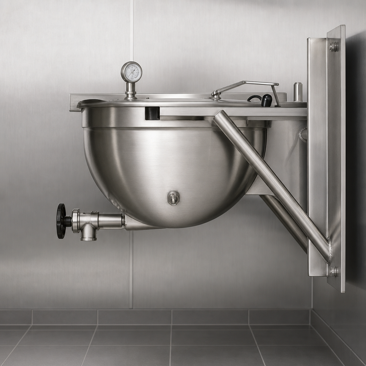 Product image #3 for Legion LSWT-60 60-Gallon Wall-Mounted Full Jacketed Direct Steam Kettle with 304 Stainless Steel Liner