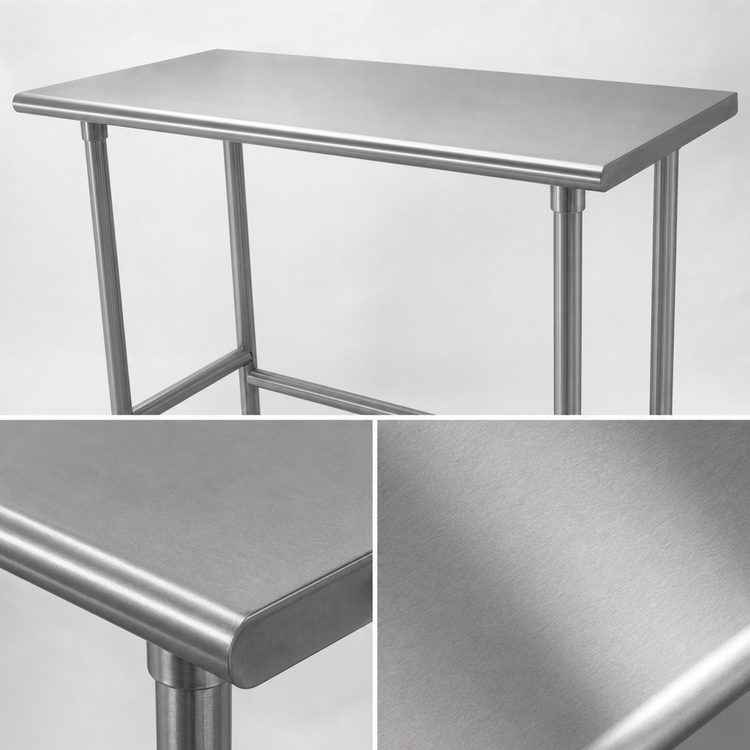 Product image #3 for Advance Tabco 84-Inch W x 36-Inch D Flat Top Open Base Work Table with 16-Gauge 430 Stainless Steel Top