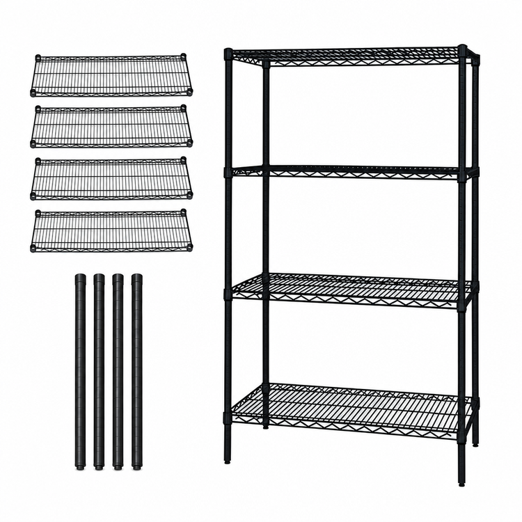 Product image #3 for Quantum Wire Shelving Starter Kit, 72W x 14D x 86H, 4 Shelves, Black Epoxy Antimicrobial Finish