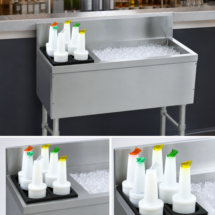 Product image #3 for Advance Tabco Prestige Supreme 42-Inch Stainless Steel Bar Ice Chest with Left Bottle Rack and 7-Inch Backsplash