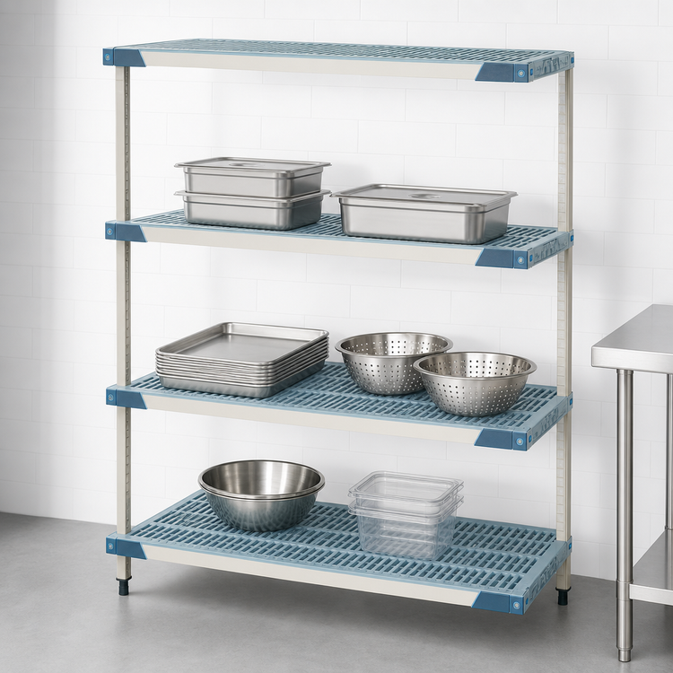Product image #3 for MetroMax i 30-Inch W x 24-Inch D x 63-Inch H Add-On Polymer Shelving Unit, 4-Shelf Open Grid, Blue